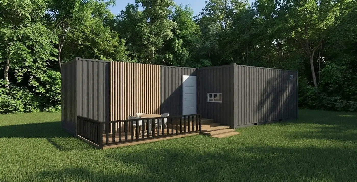 Двойной 40ft + 20ft — планировка «Спальня, гостиная и терраса», визуализация