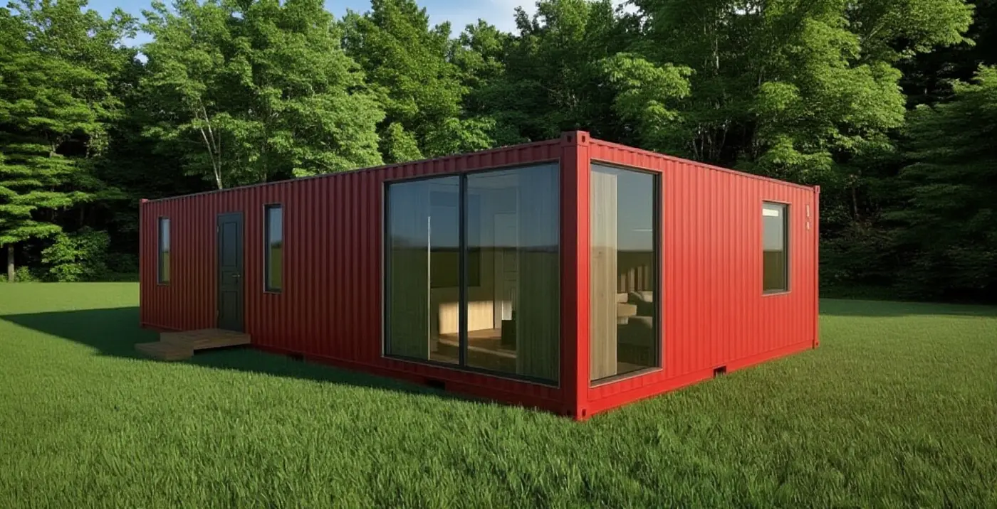 Premium 3 × 40ft — планировка «Три спальни, большая гостиная», визуализация